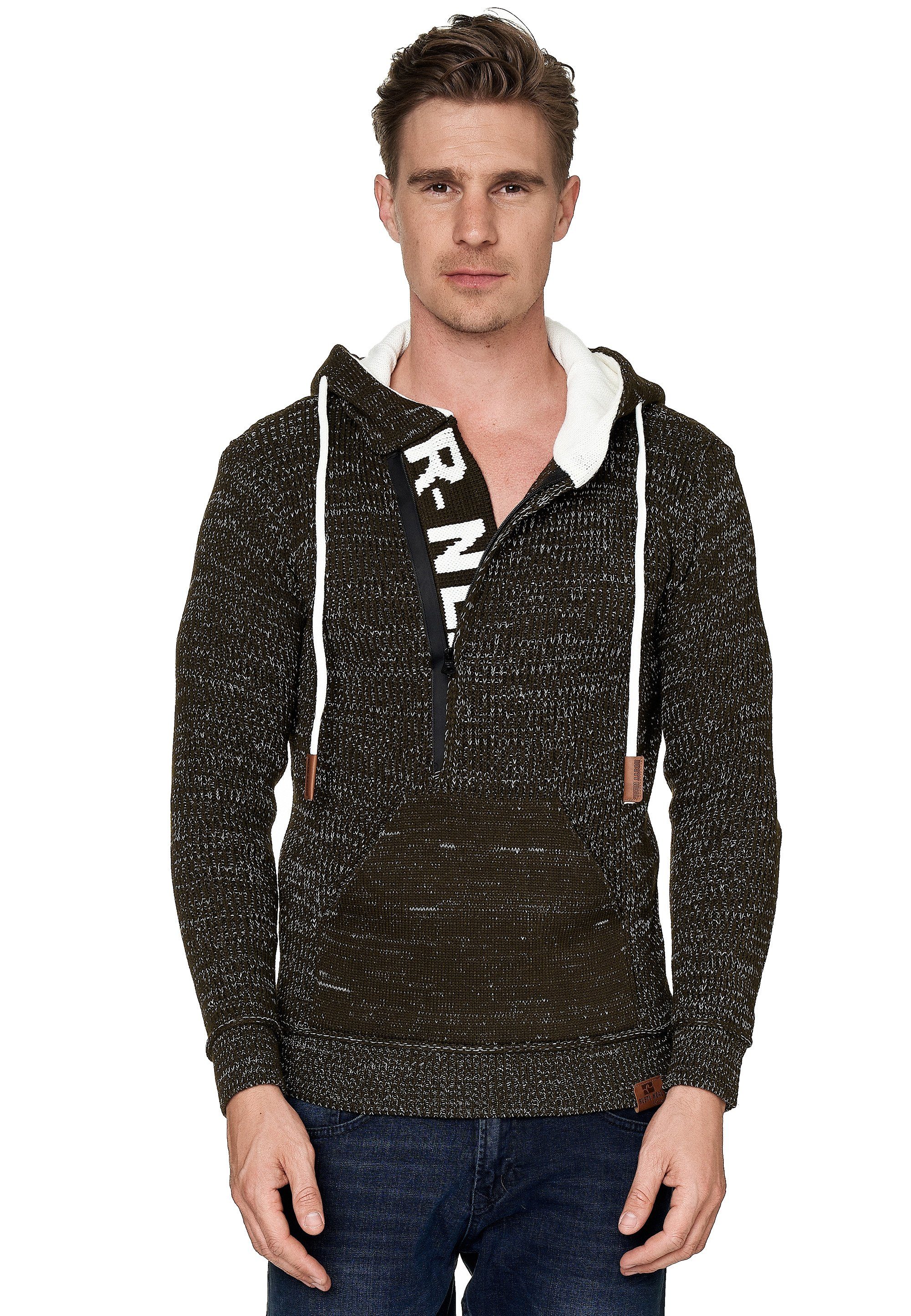 Rusty Neal Kapuzensweatshirt mit stylischem Ausschnitt khaki