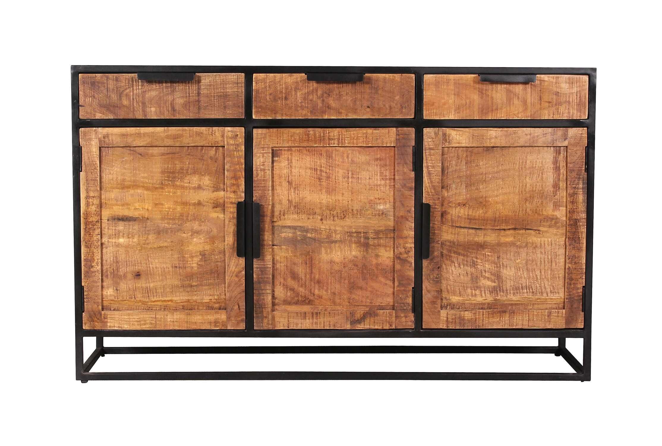 Struktur cm (aus Sideboard mit Gestell 40 natürlichem für Mangoholz TPFLiving schwarz, Laramie - cm, Holzkommode Metall - Kommode Produktlinie: Schlafzimmer Hochkommode - Tiefe: cm, 140 Wyoming massiv), Höhe: fühlbarer Breite: - - 90