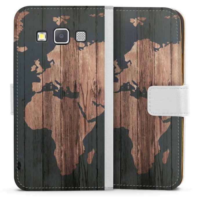 DeinDesign Handyhülle Landkarte Holzoptik Weltkarte Wooden World Map Samsung Galaxy A3 (2015) Hülle Handy Flip Case Wallet Cover