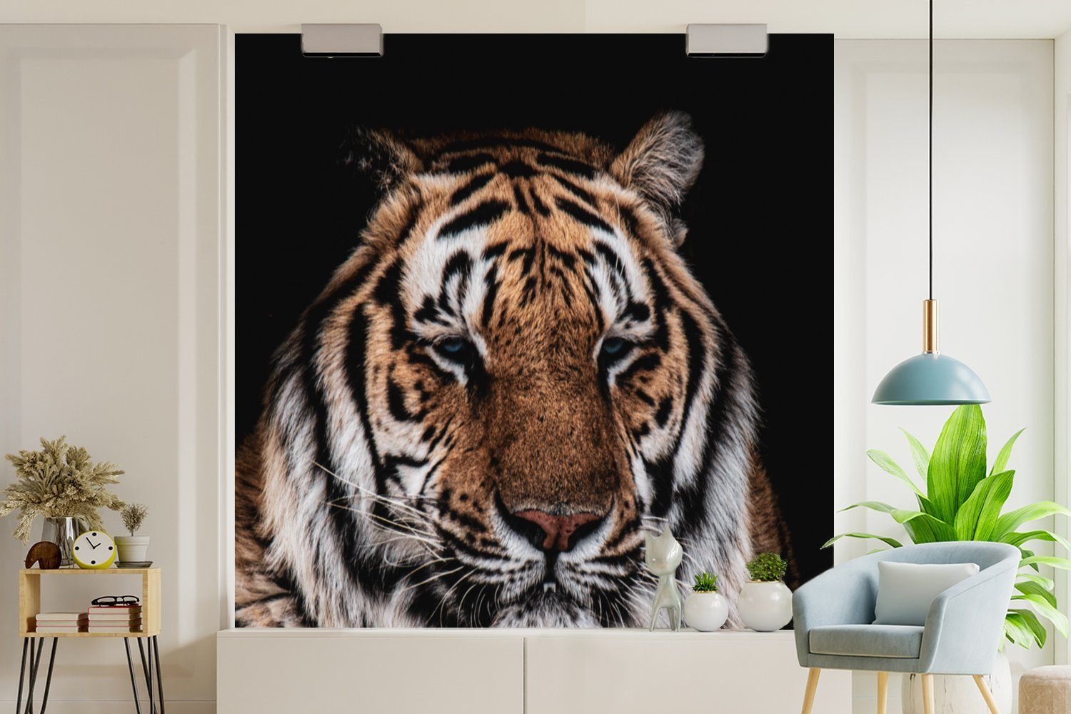 Vinyl MuchoWow Tiger - Tiere (5 bedruckt, Matt, Wandtapete - Fototapete oder Tapete Schlafzimmer, Wohnzimmer für Orange, St),