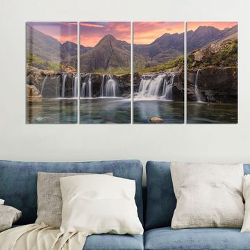 DEQORI Glasbild 'Wasserfälle im Abendlicht', 'Wasserfälle im Abendlicht', Glas Wandbild Bild schwebend modern
