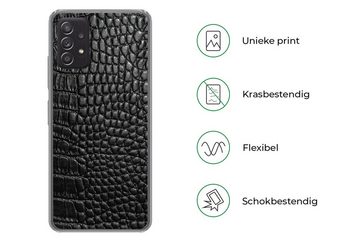 MuchoWow Handyhülle Leder - Strukturiert - Schwarz - Grau, Phone Case, Handyhülle Samsung Galaxy A53, Silikon, Schutzhülle