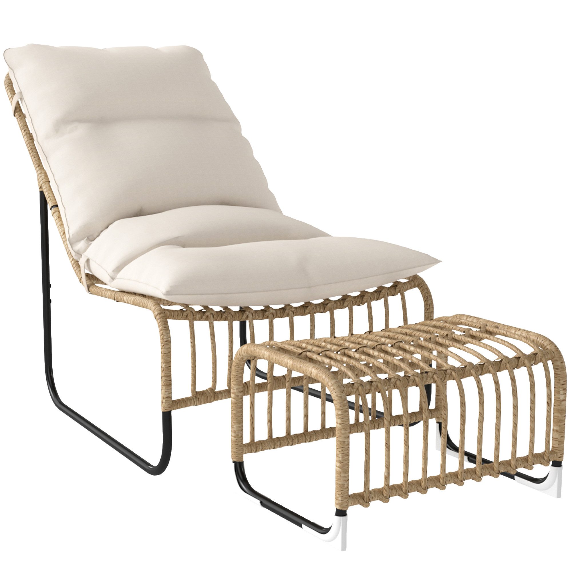 Outsunny Sitzgruppe mit Kissen, Bänder, (UV-beständig Gartensessel, 2-tlg., für Garten, Balkon, Terrasse Naturholz), für Garten, Balkon, Terrasse Naturholz