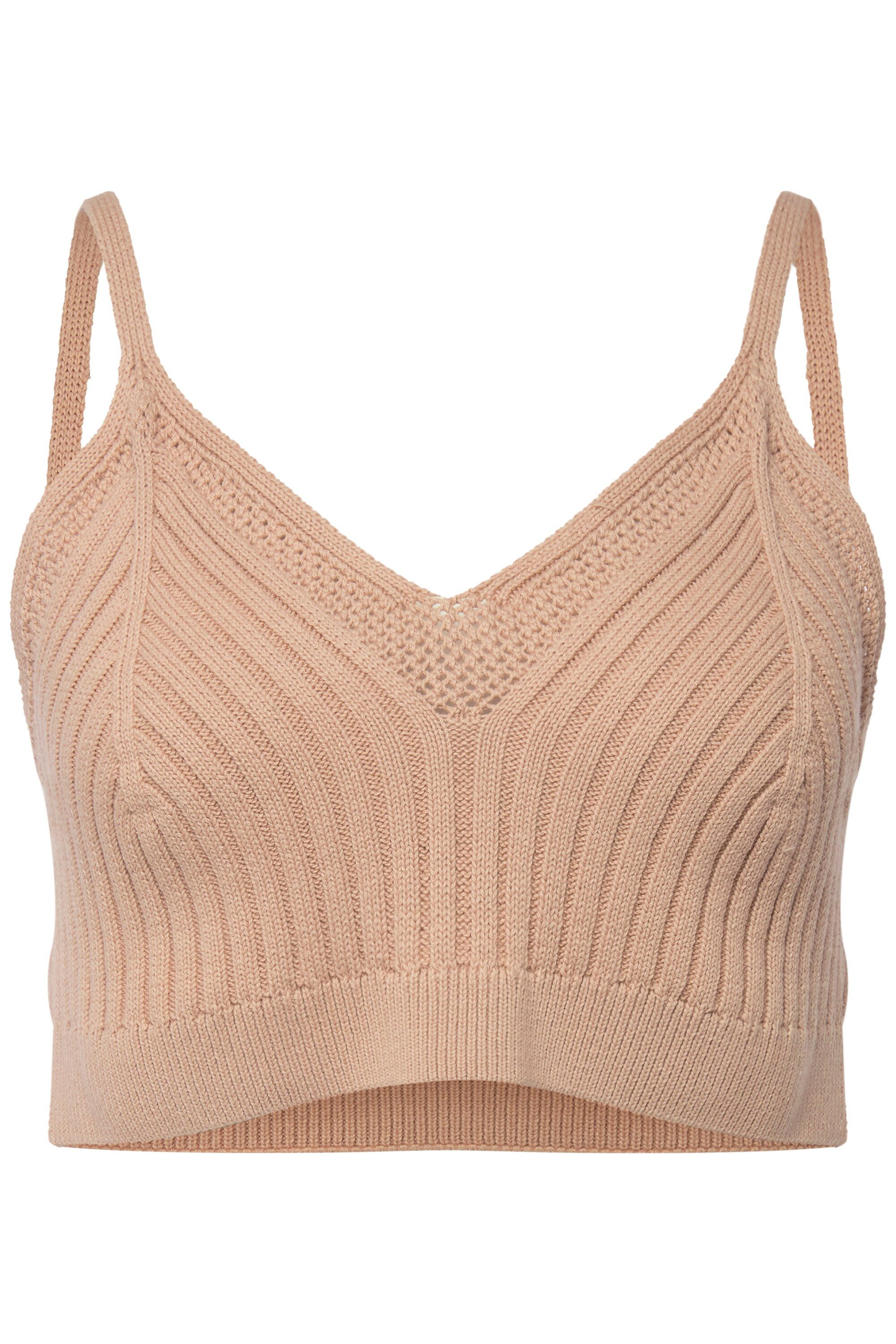 Ulla Popken Strickpullover Bralette Rippstrick Zierkanten Biobaumwolle