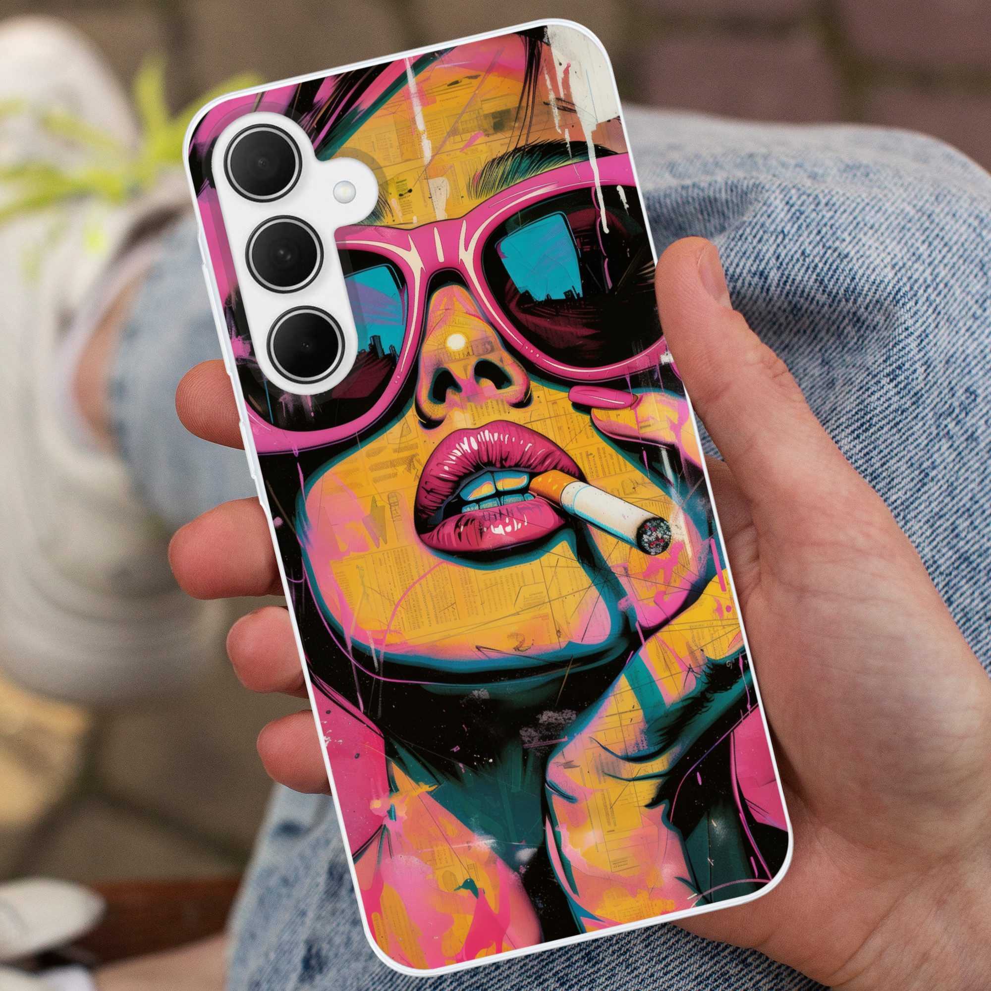 MuchoWow Handyhülle für Samsung Galaxy A35 5G Porträt - Frau - Abstrakt - Sonnenbrille, Smartphone-Bumper, Print, Handy Schutzhülle Dünn