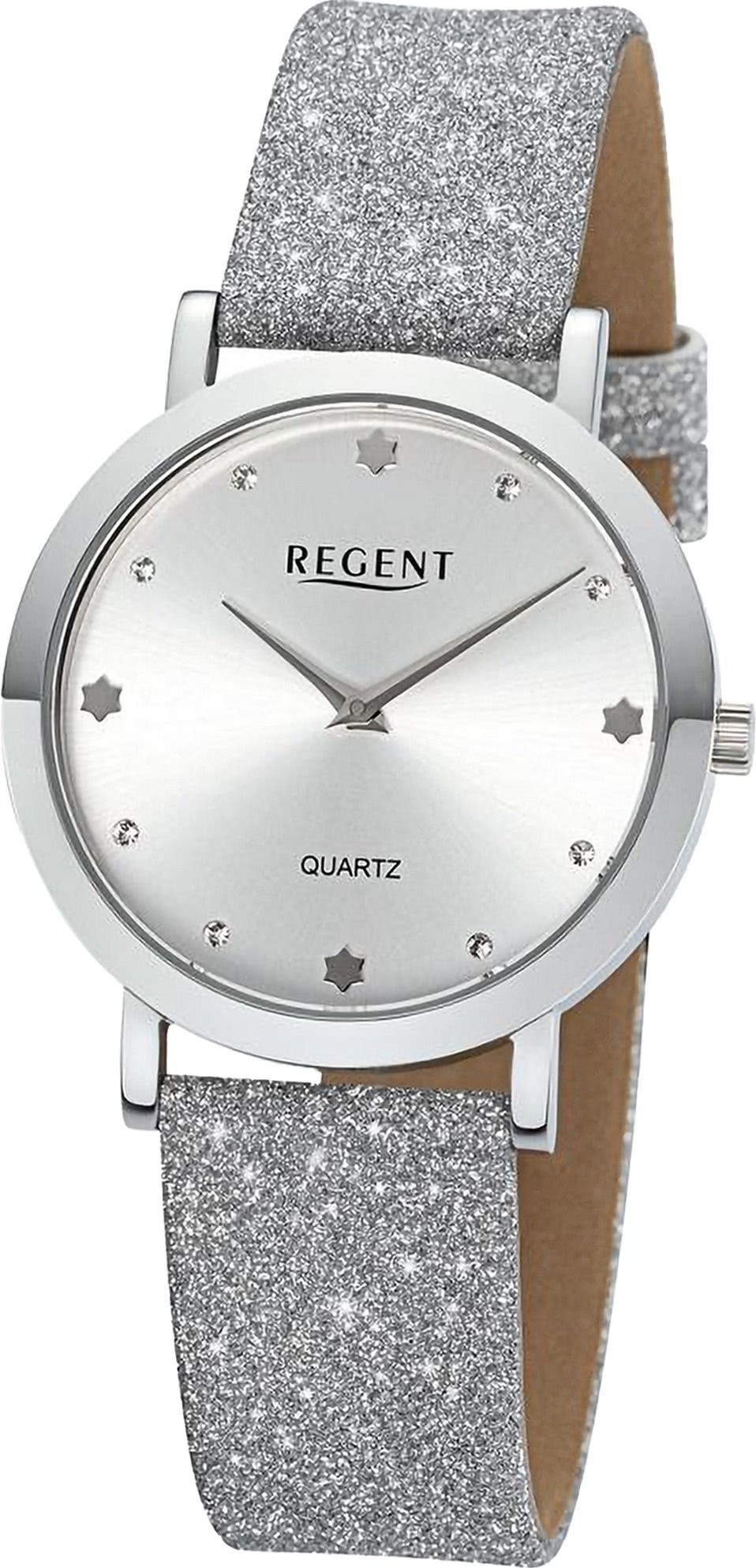 (ca. Armbanduhr rund, Armbanduhr Regent Damen 32,5mm), Damen Quarzuhr Regent Analog, groß Lederarmband extra