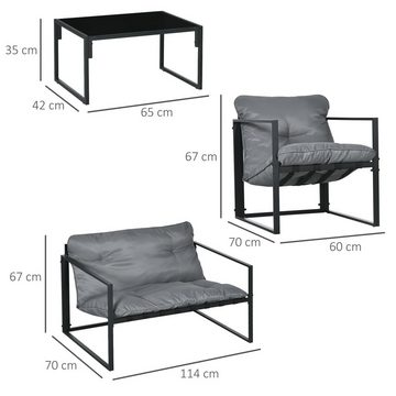 Outsunny Sitzgruppe Gartenmöbel-Set, 1 Glastisch, 2 Sessel, 1 Sofa, wetterbeständig, (Dining Set, 4-tlg., Gartenmöbel-Set), mit Auflagen