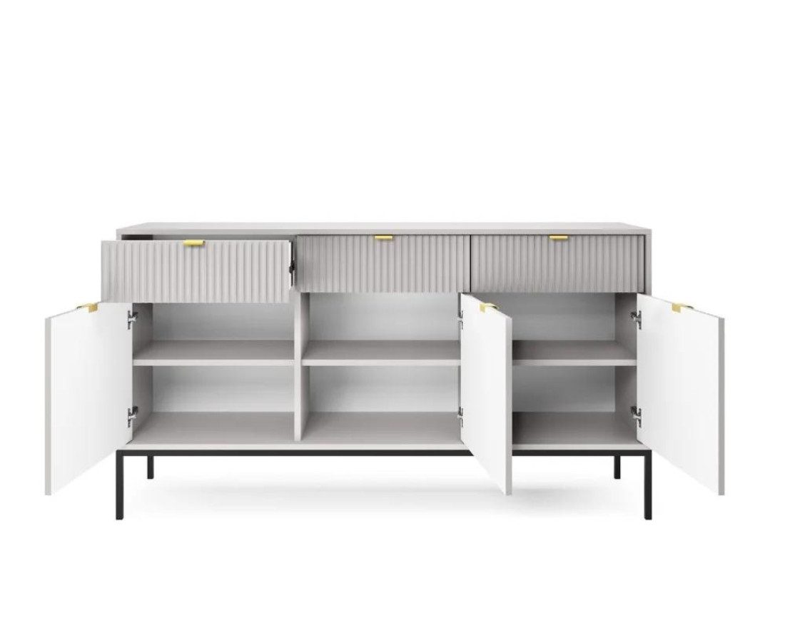 Deine Möbel 24 Kommode NOVO 154 Sideboard Weiß Grau Schwarz Premium (Set, 3 St., Wohnzimmer Flur), geriffelte Fronten 154 cm breit 3-türig mit 3 Schubladen