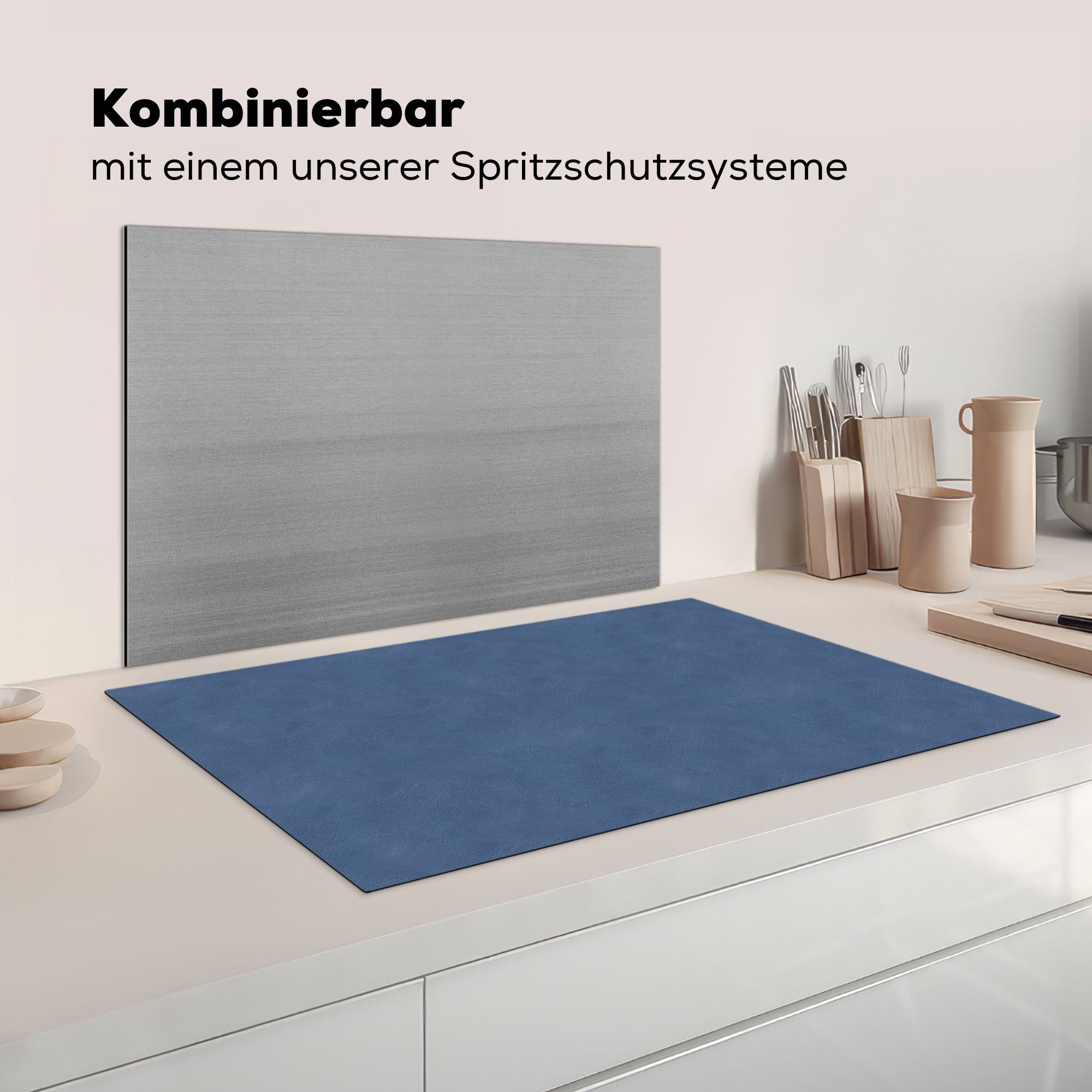 für - Ceranfeldabdeckung, tlg), küche Tierfell, - Vinyl, MuchoWow Arbeitsplatte (1 cm, Herdblende-/Abdeckplatte - Induktionsschutz Blau Leder 83x51