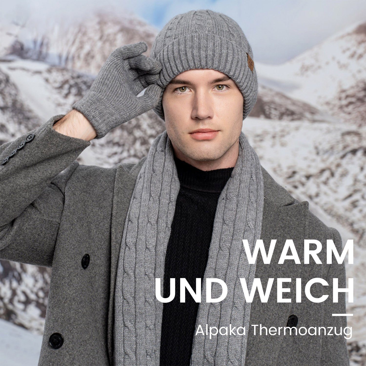 Daisred Mütze Schal Set Handschuhe & Schal Lang Mütze Winter Touchscreen Schwarz und
