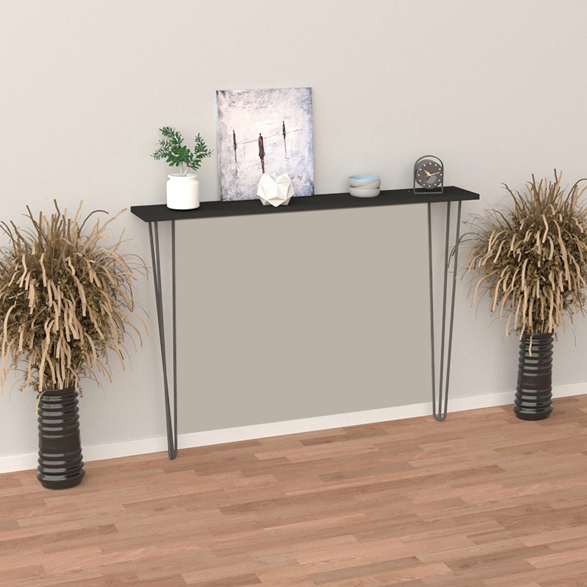 en.casa Konsolentisch, »Kokemäki« Flurregal mit Hairpinlegs 82x80x18 cm Schwarz