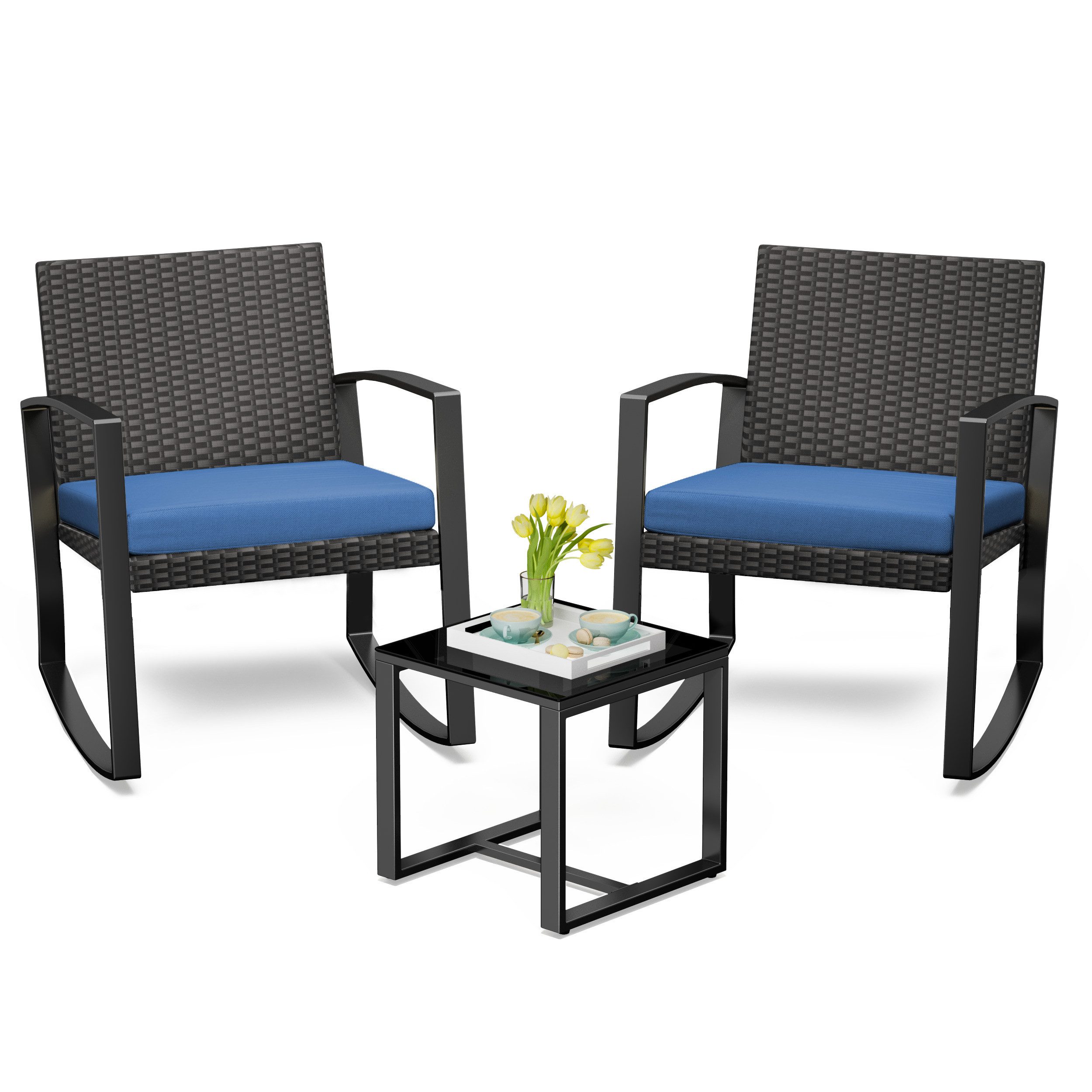 Bealife Balkonset Gartenlounge-Set, (3-tlg), 1 Tisch und 2 Stühle, Rattan Gartenmöbel, (Mit Schaukel-Funktion)