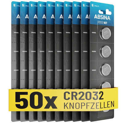 ABSINA Knopfzellen CR2032 3V 10x 5er Pack - Batterien mit langer Haltbarkeit Knopfzelle, (1 St)