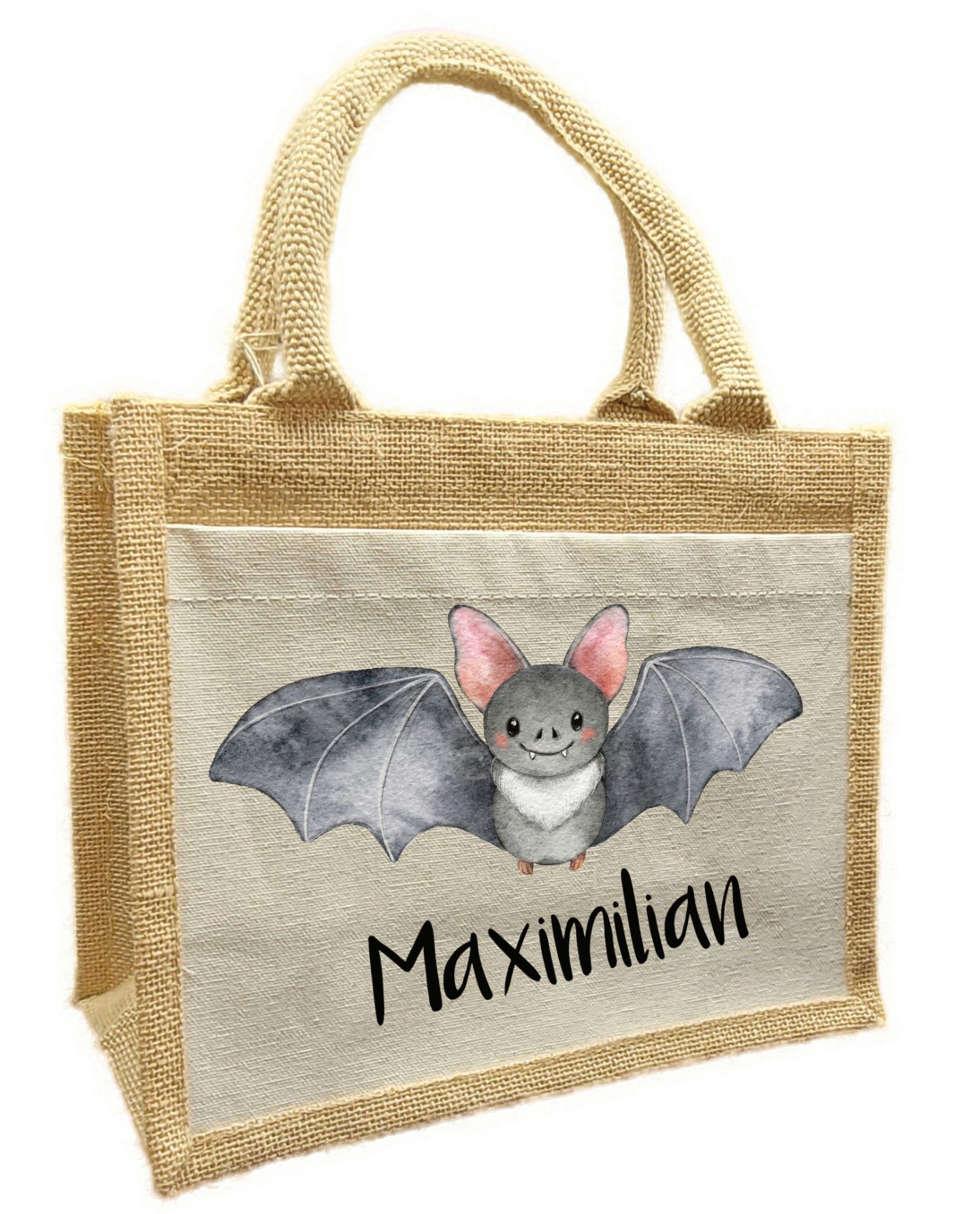 Korbtasche Halloween Tasche Fledermaus, Sammeltasche aus Jute, 26 x 35 x 14 cm