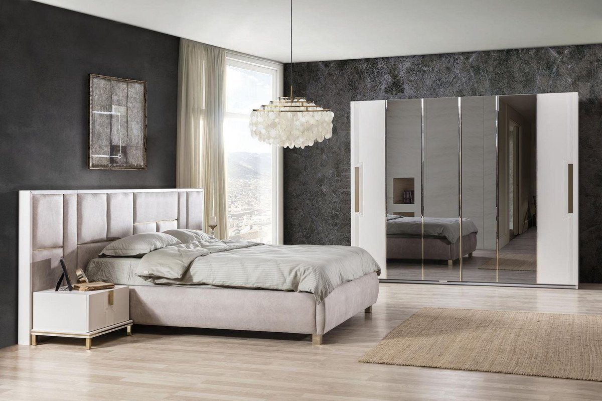 Casa Luxus - 220 Padrino Schlafzimmerschrank Kleiderschrank Schiebetüren Verspiegelter Kleiderschrank Gold x Weiß cm H. Massivholz 260 x Schlafzimmer - / Luxus Möbel 2 mit 70