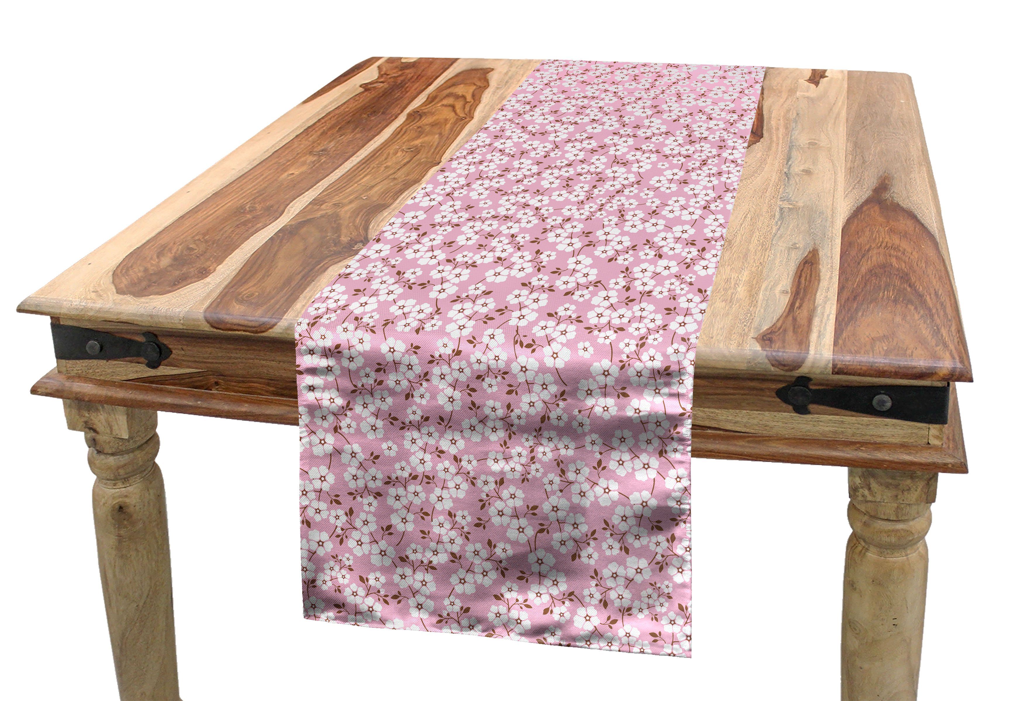 Abakuhaus Tischläufer Esszimmer Küche Rechteckiger Dekorativer Tischläufer, Pink und Weiß Cheery Blüte