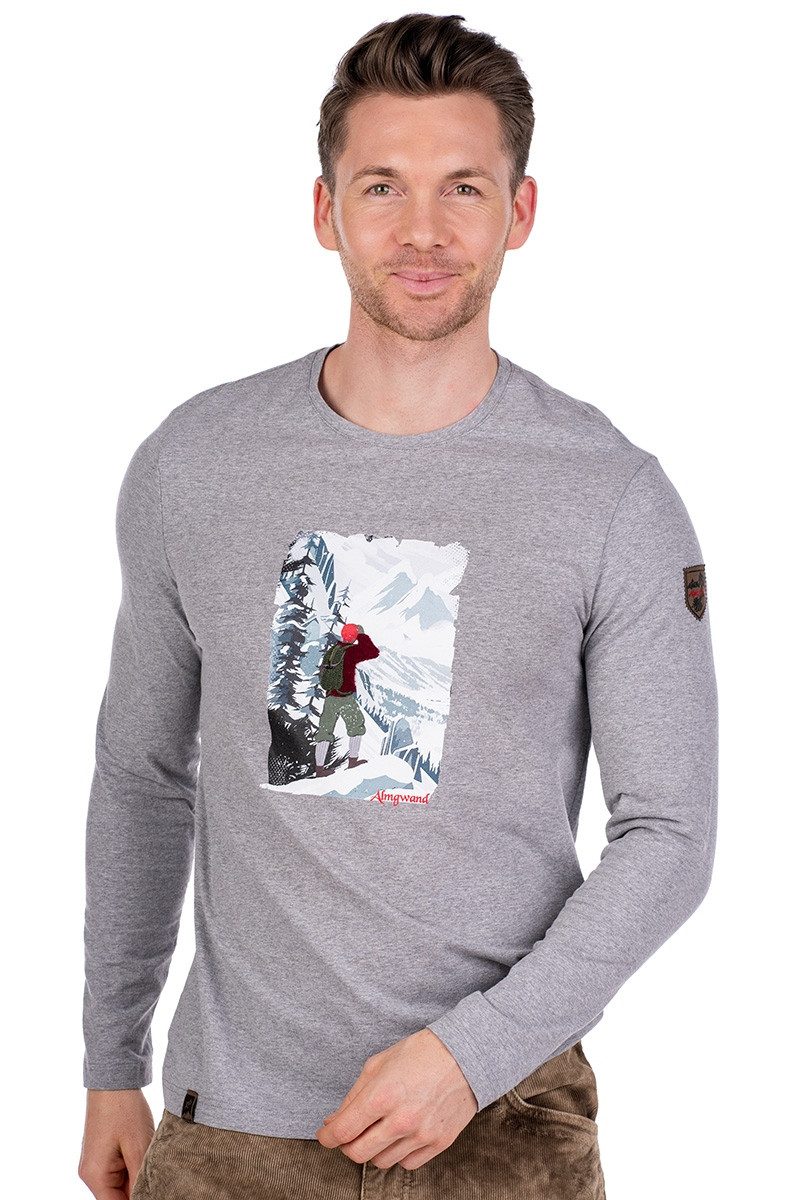 Trachtenshirt Longsleeve Herren - HANDALM - dunkelblau, grau melange