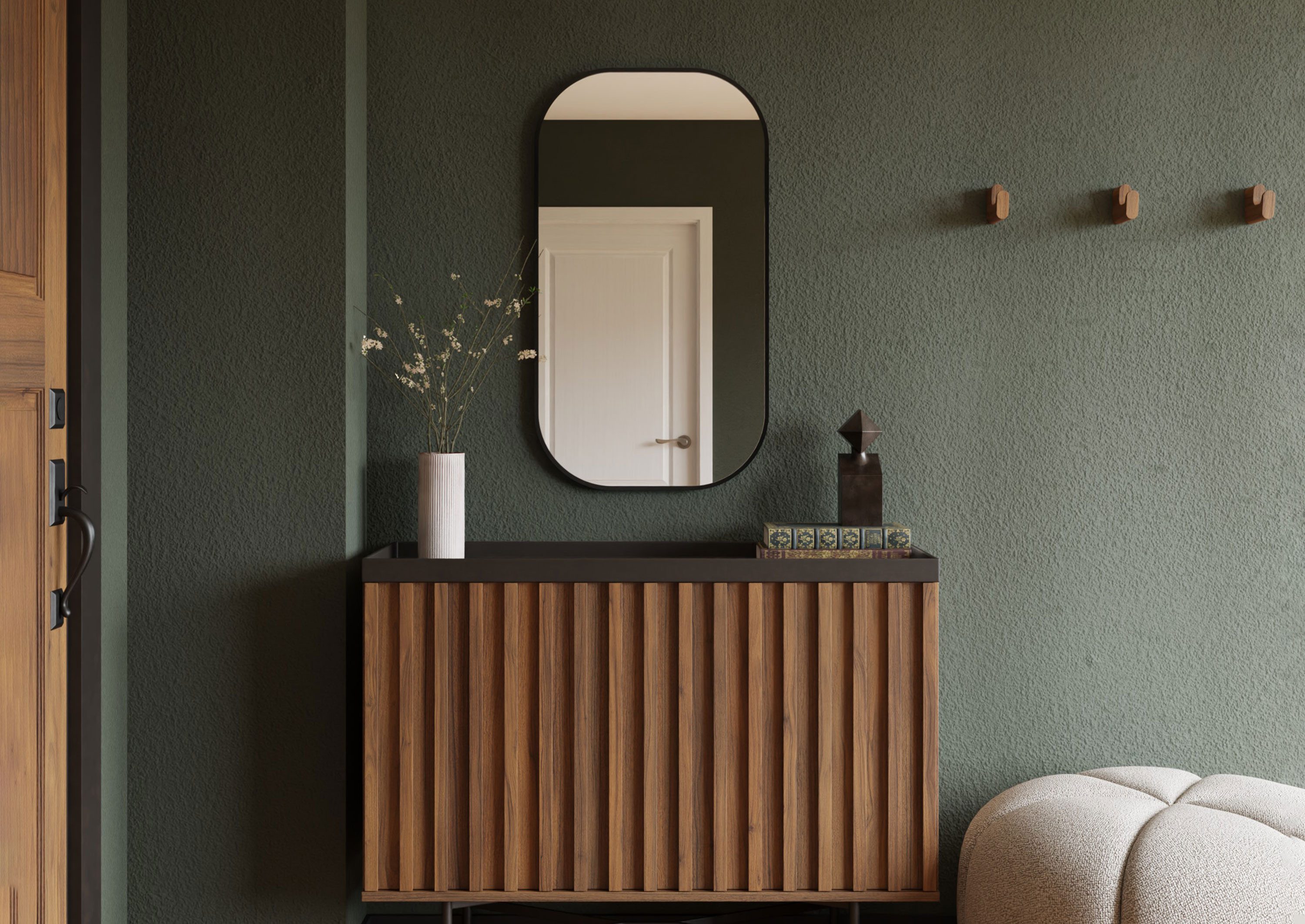 Intarbad Spiegel Design Wandspiegel mit schwarzem Alu-Rahmen, oval (50 x 90cm, gebürsteter Aluminiumrahmen mit 2,3 cm Tiefe), Vormontierter Dekospiegel, moderne filigrane Optik