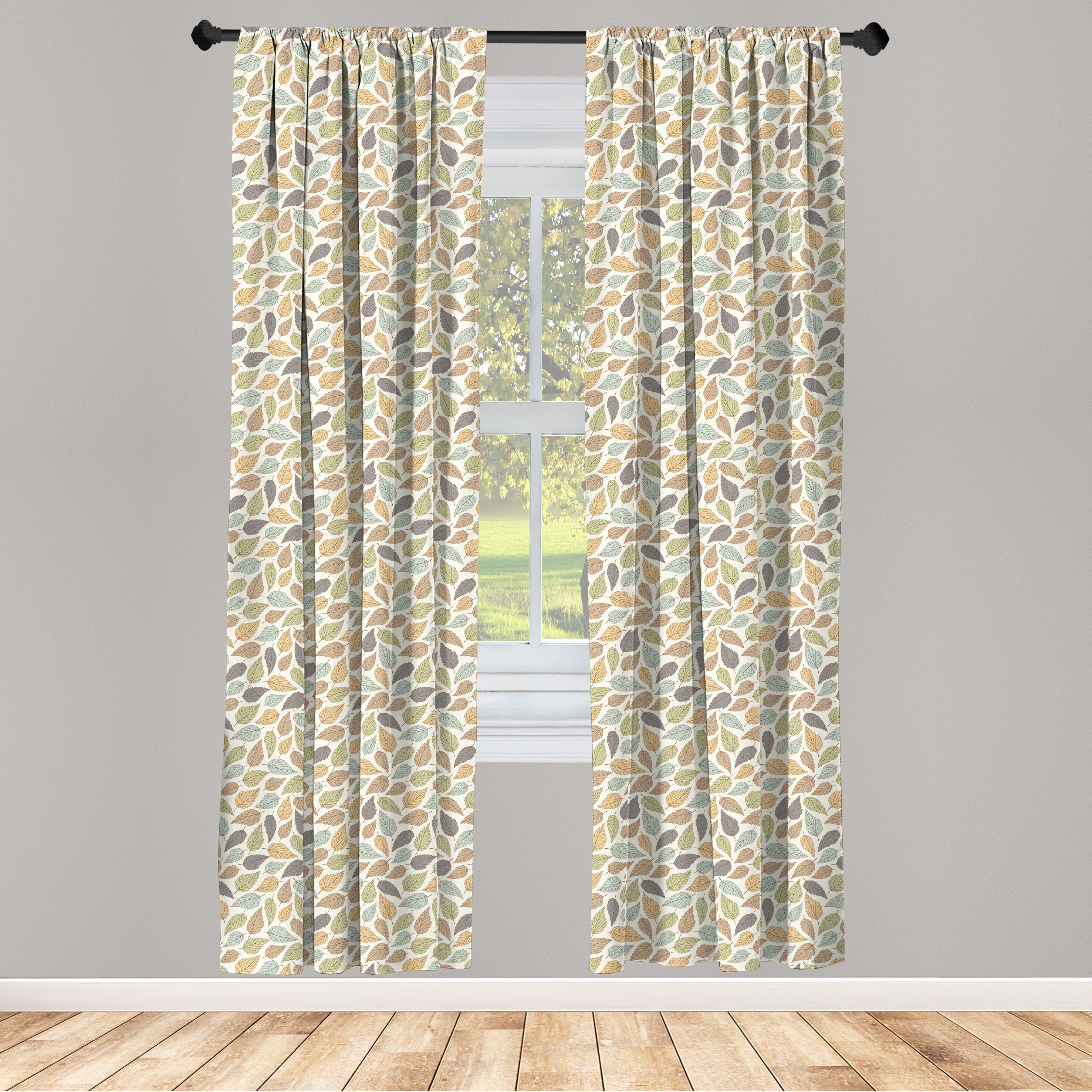 Gardine Vorhang für Wohnzimmer Schlafzimmer Dekor, Abakuhaus, Microfaser, Blätter Herbst Pastellfarben Blatt