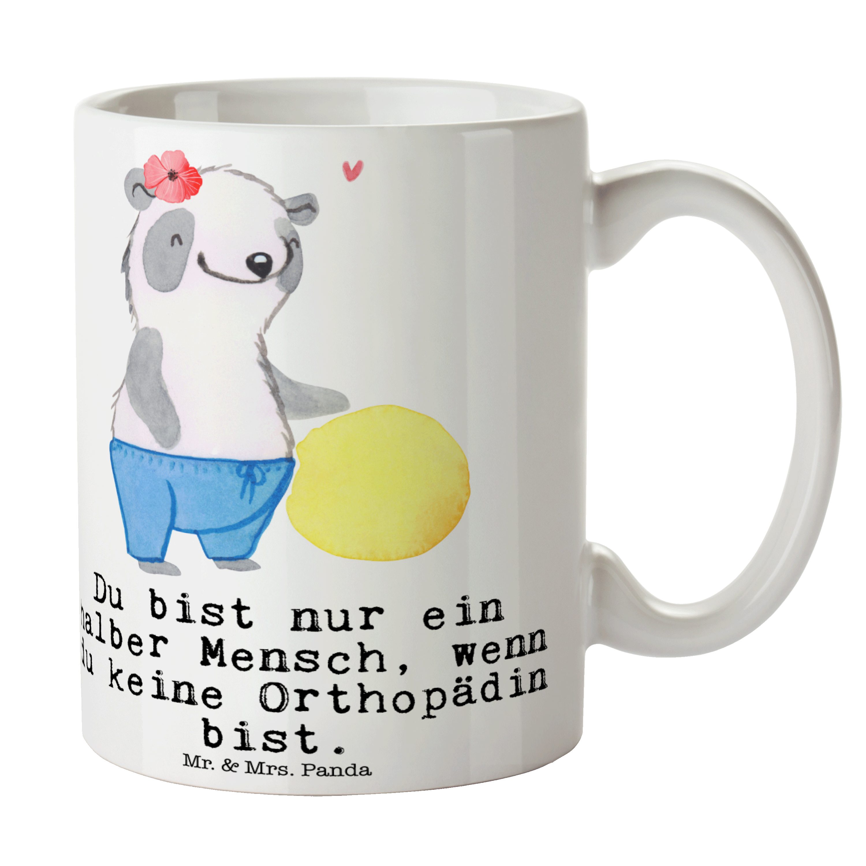 Mr. & Mrs. Panda Tasse Orthopädin mit Herz - Weiß - Geschenk, Praxis, Teebecher, Eröffnung, Keramik