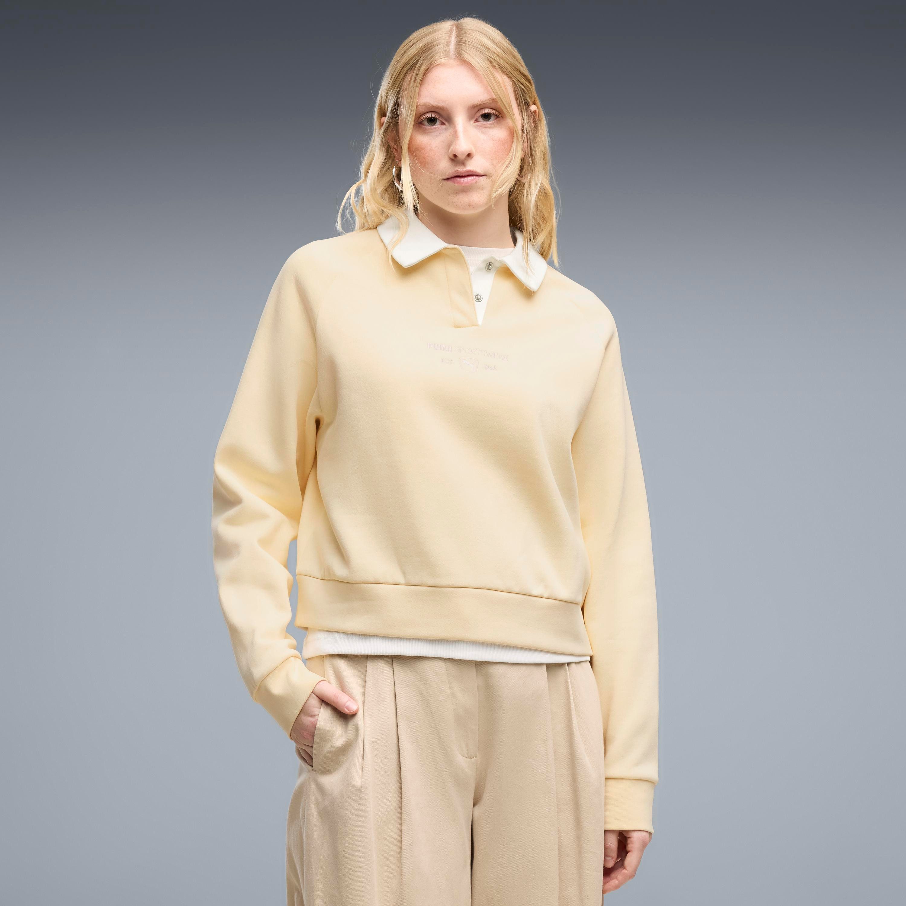 PUMA Kapuzensweatshirt CLASS RELAXED LONGSLEEVE POLO FL mit Kapuze, normaler Kragen, mit Ärmellänge lang
