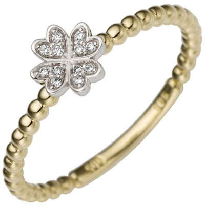 Schmuck Krone Diamantring Ring Kleeblatt 12 Diamant Brillanten 585 Gold Gelbgold Weißgold, Gold 585