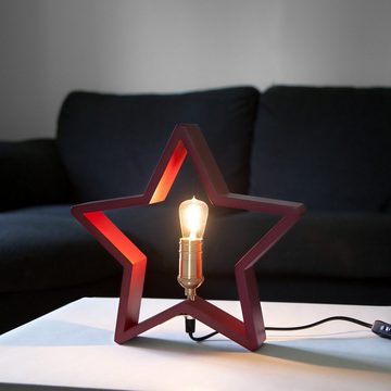 STAR TRADING LED Stern Holzstern Adventsstern Weihnachtsstern Tischlampe stehend 30cm E14
