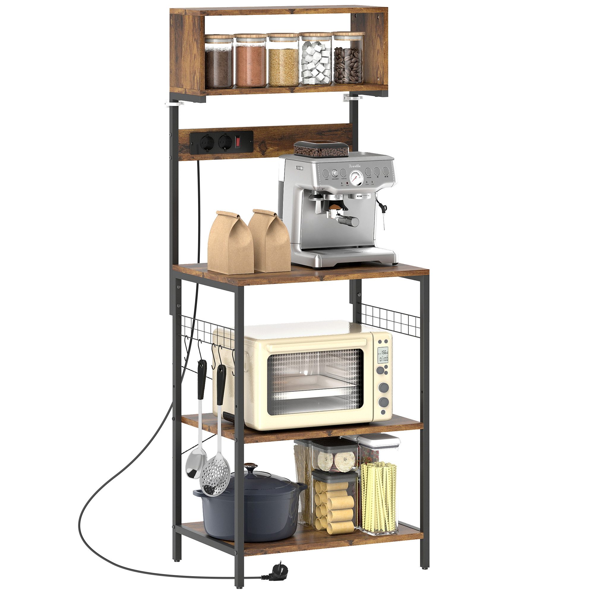 HOMCOM Küchenregal Bäckerregal, X-Streben, Standregal 1-tlg., Mit Steckdose günstig online kaufen