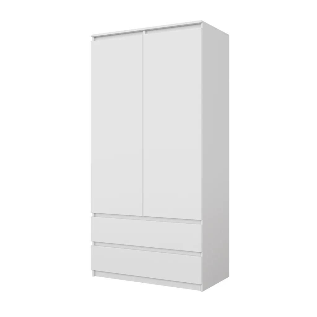 Furnica Kleiderschrank Joelle Weiß Matt, 2 Türen und 2 Schubladen H180cm B90cm T50cm