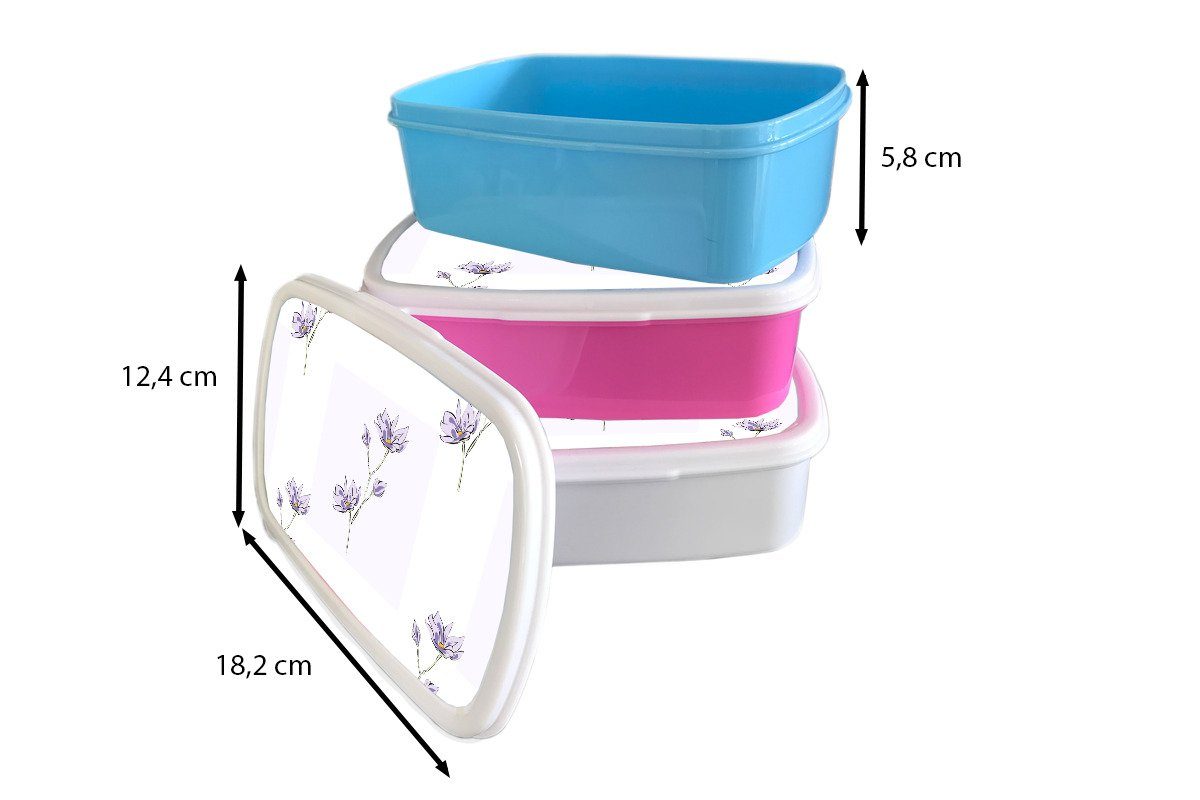 Jungs Brotbox (2-tlg), - Lila Kunststoff, Blumen und für Mädchen und Kinder MuchoWow Brotdose, Erwachsene, Muster, Lunchbox - für weiß