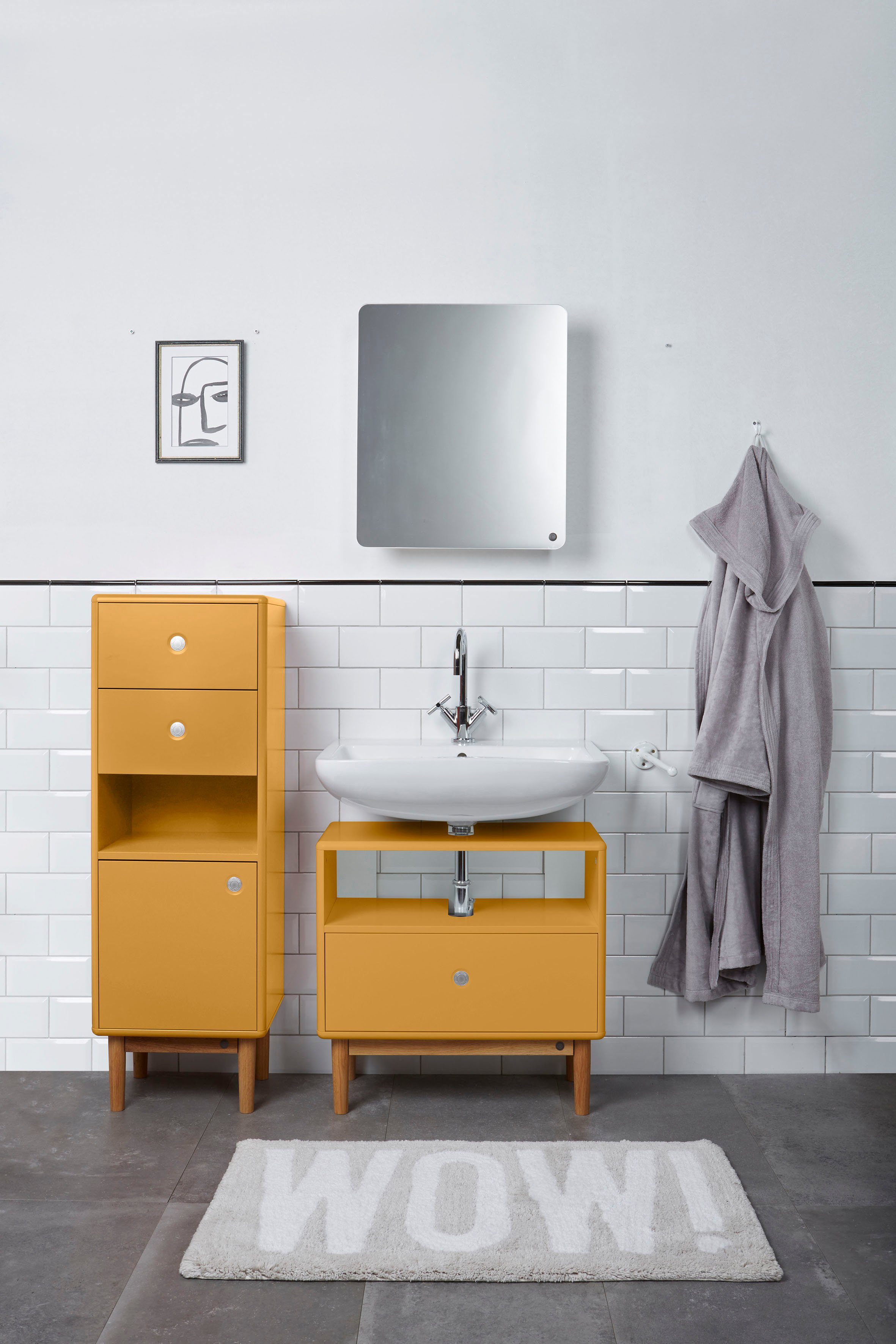 TOM TAILOR & Schubladen, 2 BATH mit Tür Eiche, Push-to-Open, Füße Breite COLOR mustard Unterschrank cm mit 40 HOME 1