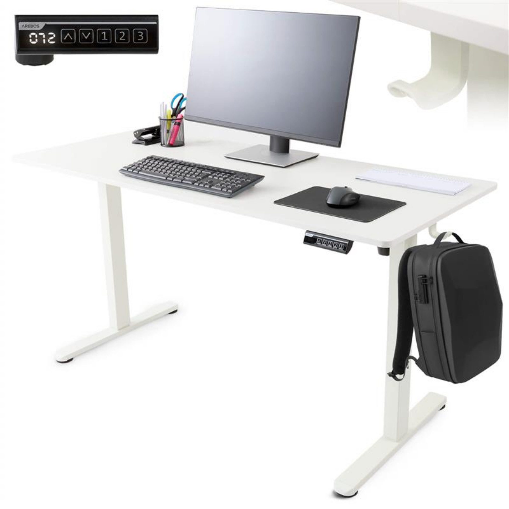 Arebos Schreibtisch Computer-Bürotisch 120 x 60 cm, elektrisch Memory-Funktion, 72-118 cm höhenverstellbar, Hebekapazität: 50 kg