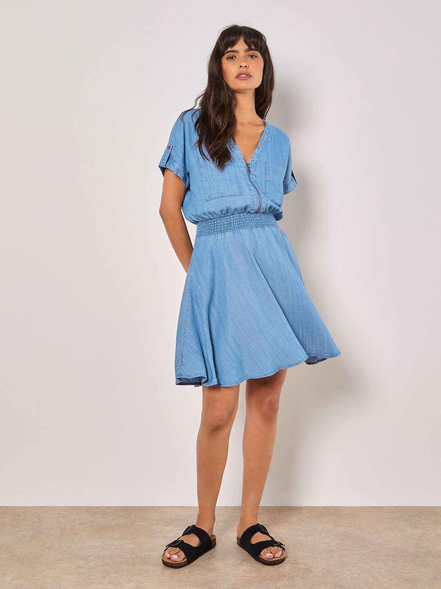 Apricot Minikleid Jeansoptik Kleid mit Reißverschluss günstig online kaufen