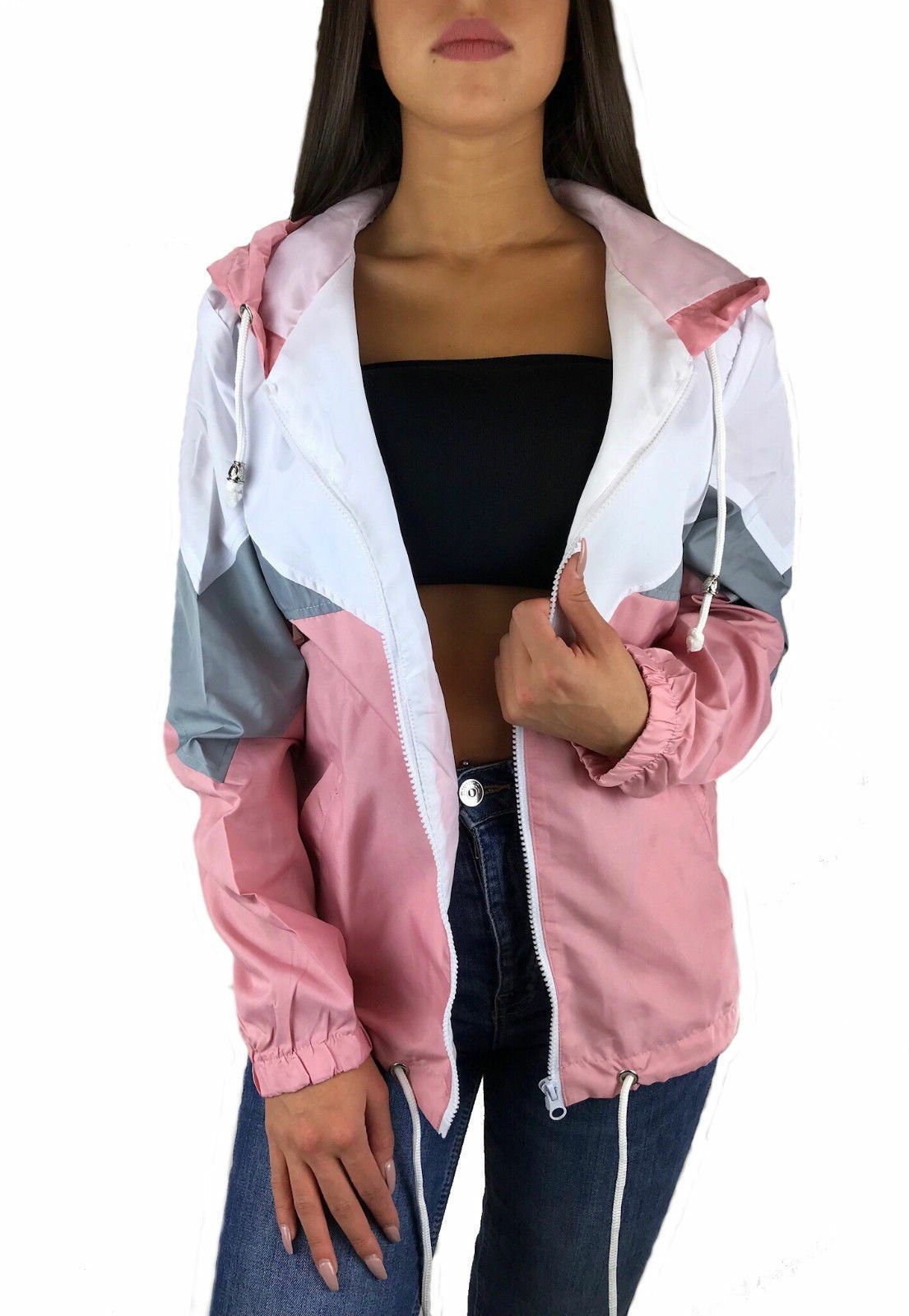 Worldclassca Windbreaker Worldclassca Damen Windbreaker 90s Wasserabweisend Reißverschluss Blouson Hoodie Festival XS-XL Jacke Übergangsjacke Regen Bomberjacke mit Sport Rosa Kapuzenjacke