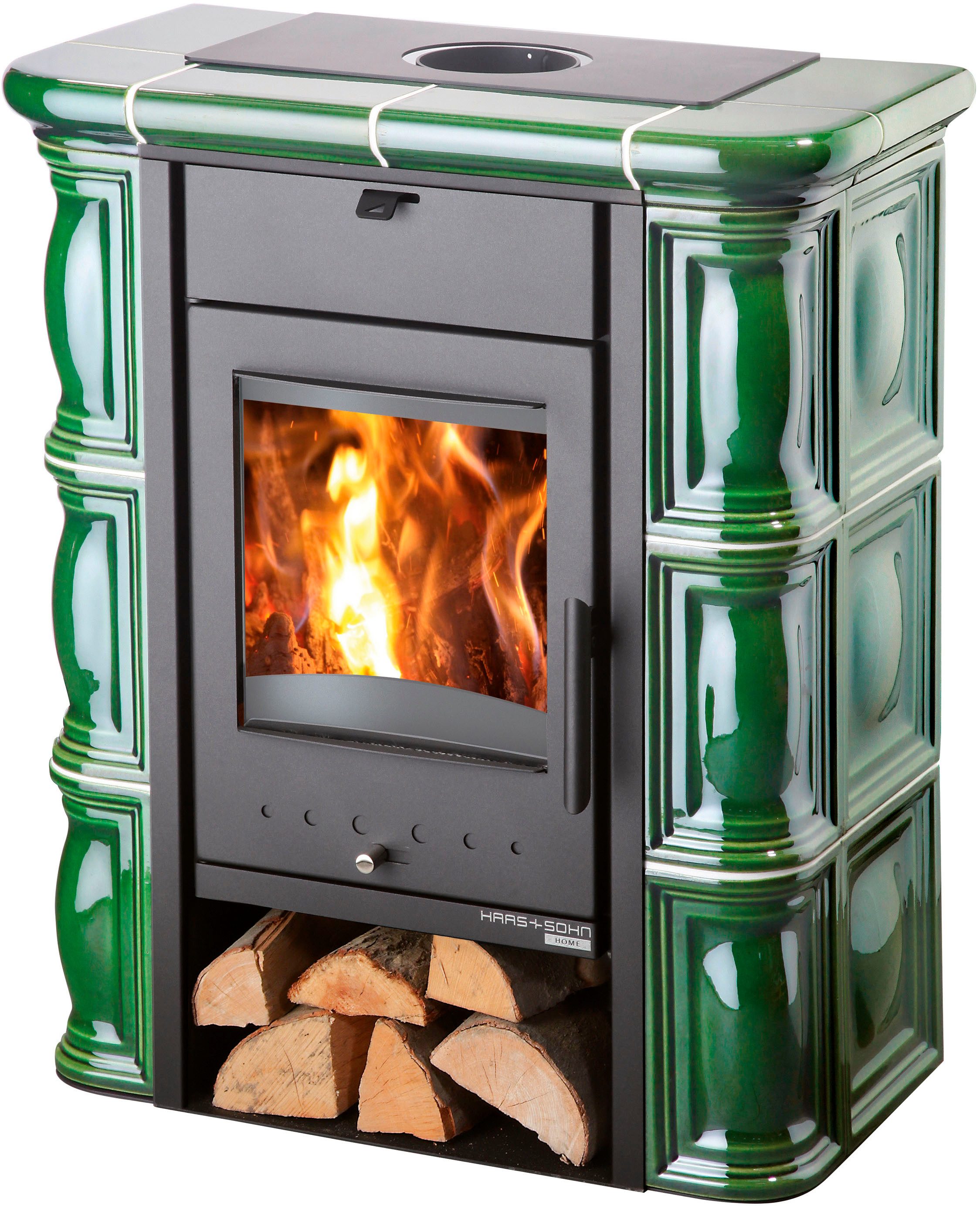 Haas + Sohn Kaminofen TIROL 343.15 C perl-schwarz/grün, Zeitbrand