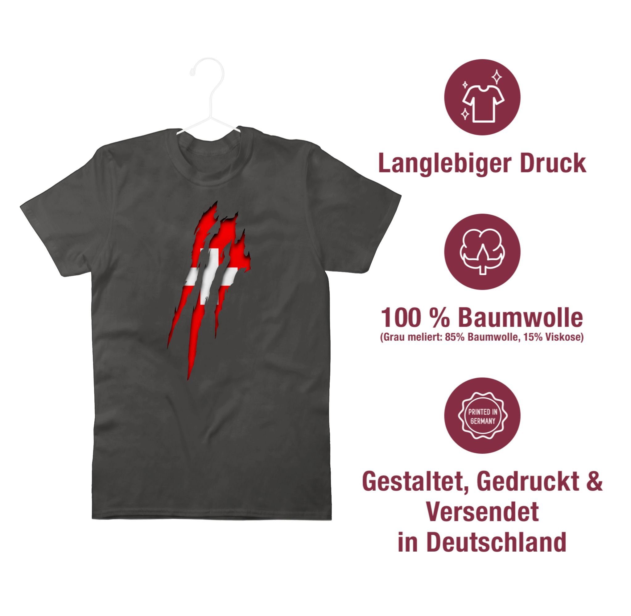 - - schweiz - 2 schweizer Shirtracer Premium Schweiz em t 2024 T-Shirt Fussball Herren t-shirt Krallenspuren - shirt tshirt EM T-Shirt Dunkelgrau