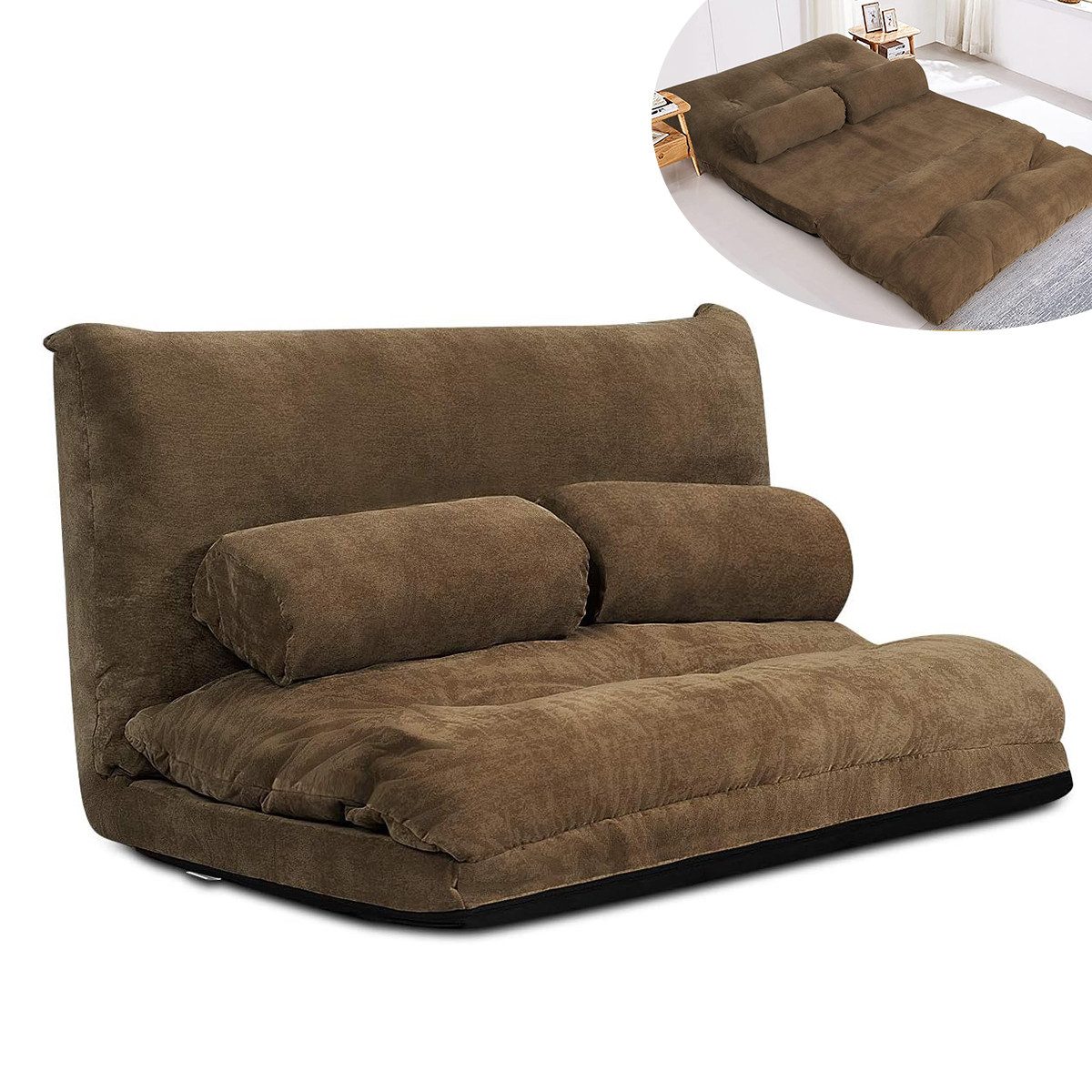 COSTWAY Schlafsofa, bettfunktion,verstellbare Rückenlehne,klappbar,Kissen