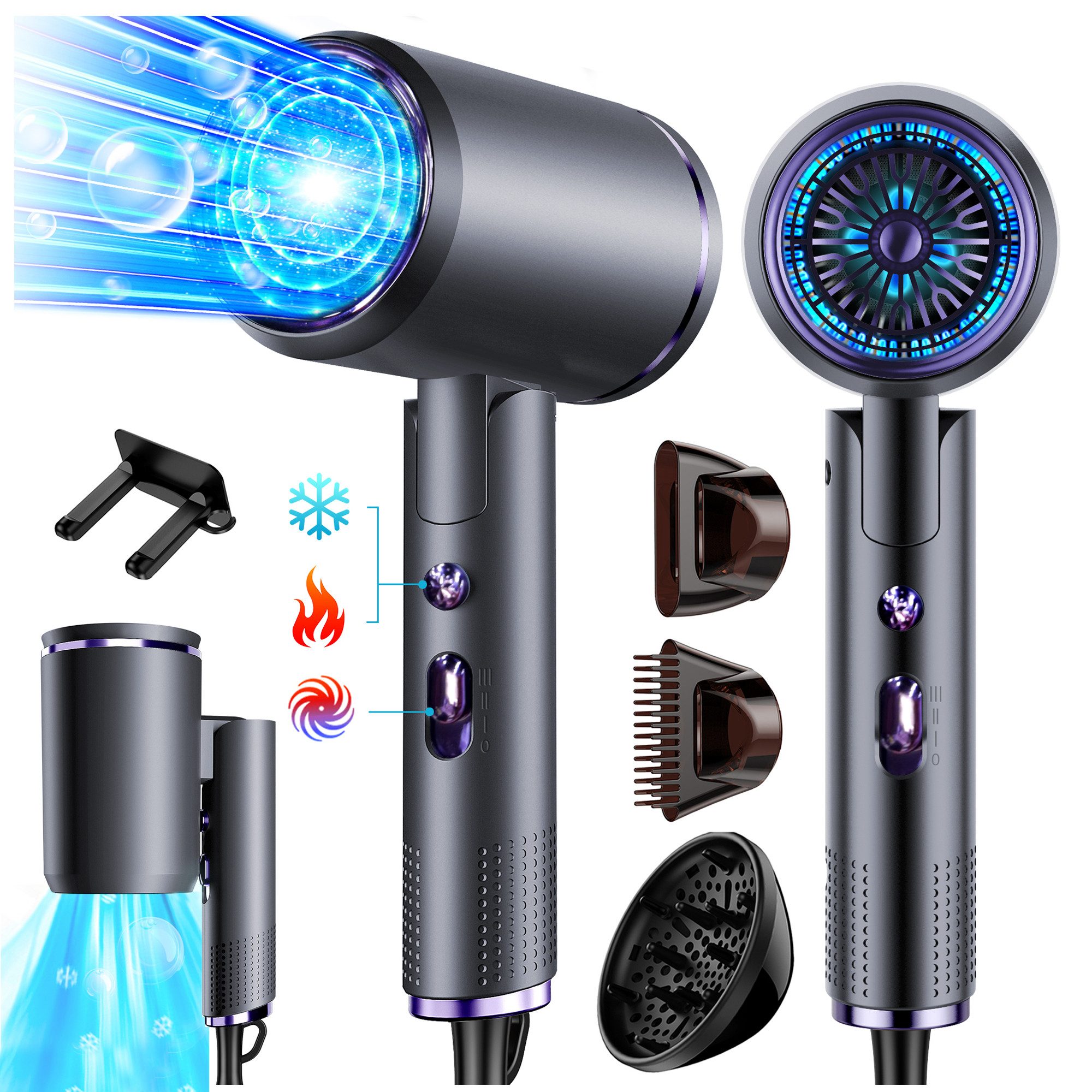 Haartrockner Ionen Kompakter Haartrockner,mit 3 Stylingdüse,Hair Dryer