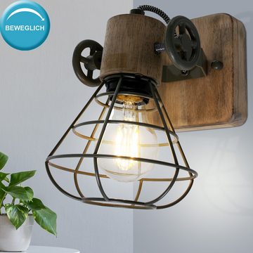 etc-shop LED Wandleuchte, Leuchtmittel inklusive, Warmweiß, Industrial Holz Wand Leuchte Käfig Lampe Spot verstellbar Filament im