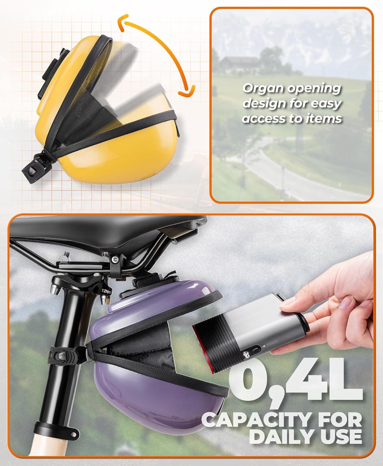 ROCKBROS Satteltasche Hard Shell 0,4 L, Hartschale, spritzwassergeschützt, Schnellbefestigung