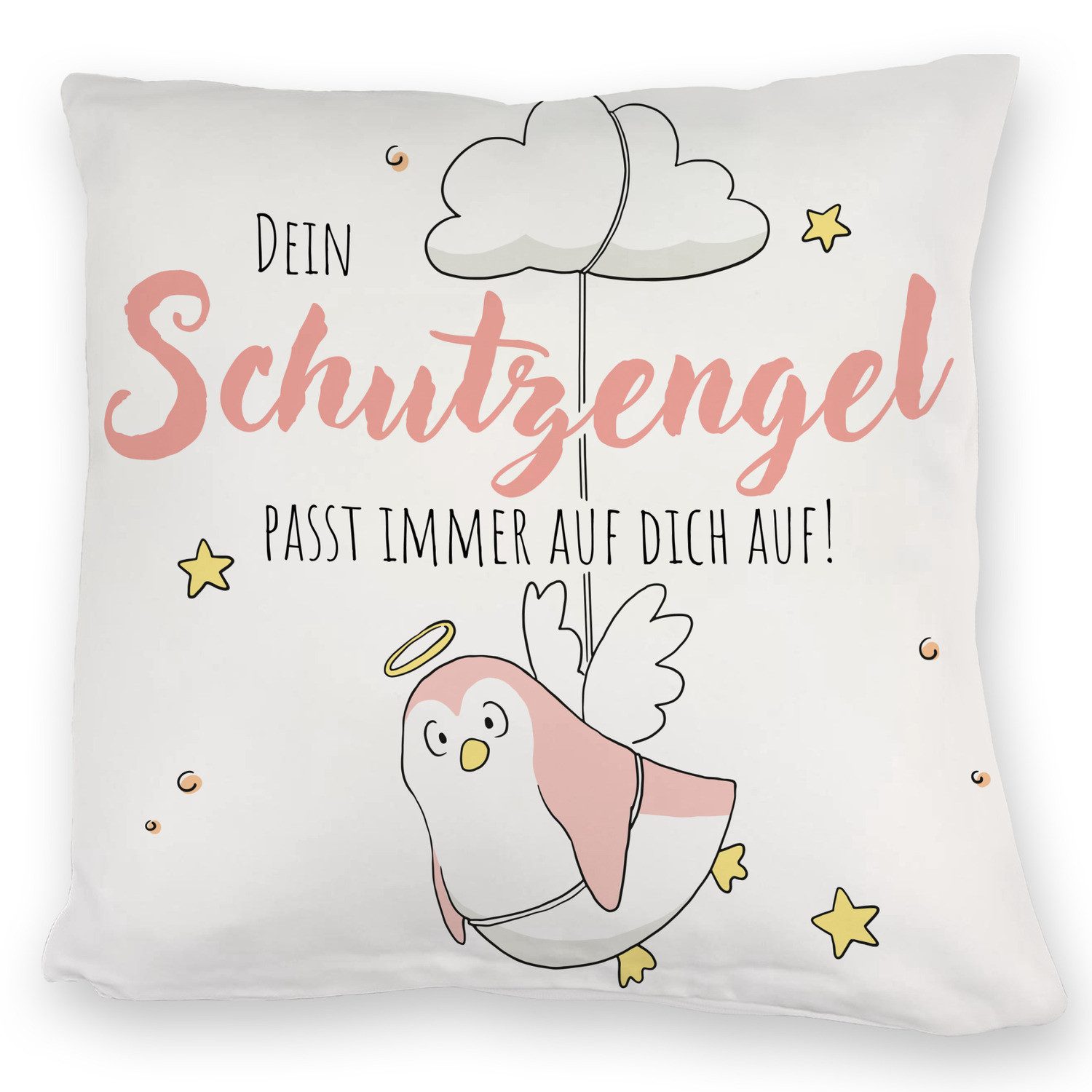 speecheese Dekokissen Schutzengel Pinguin Kuschelkissen in rosa mit