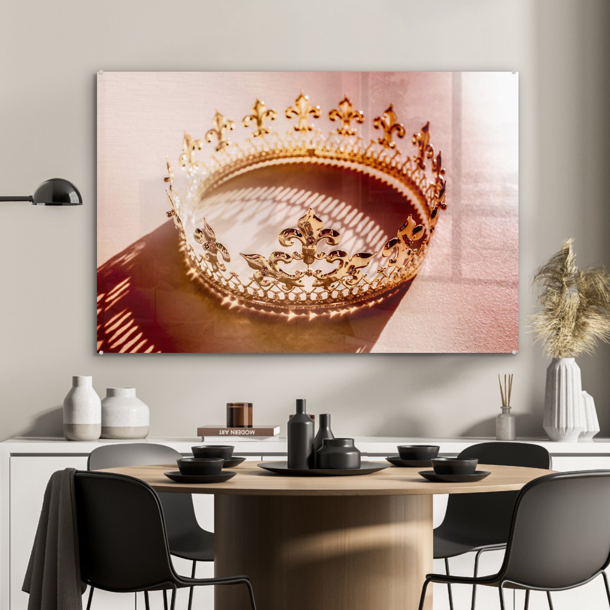 MuchoWow Acrylglasbild mit St), Goldene & Schatten, Schlafzimmer Wohnzimmer (1 Krone Acrylglasbilder