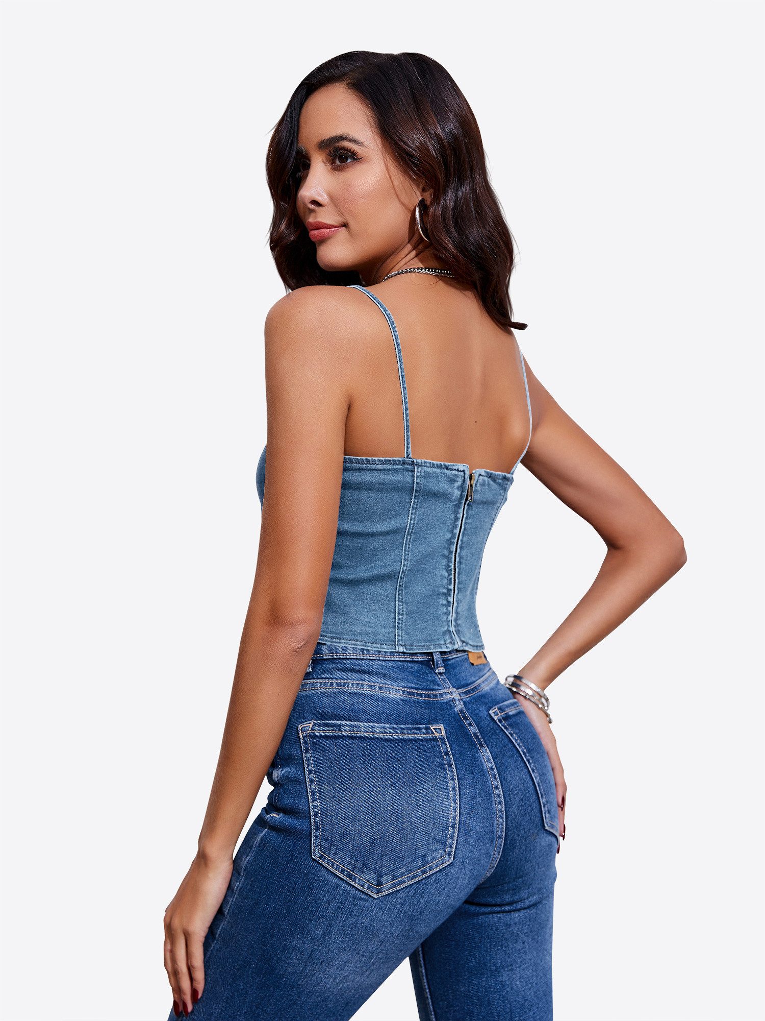 Imily Bela Jeansweste Damen Denim Top mit rückenfrei und dünnen Trägern (Pa günstig online kaufen