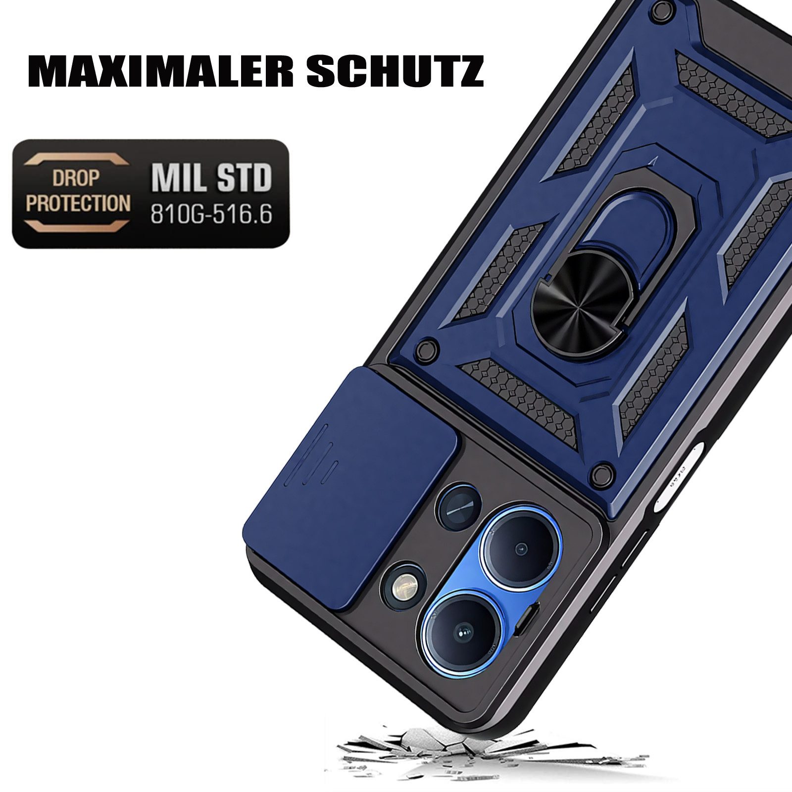 betterfon Handyhülle Panzerhülle für Xiaomi Redmi 15C mit Kameraschutz & Ringhalter, Outdoorhülle mit Smartstand und Silikonkern – Bild 4 von 5