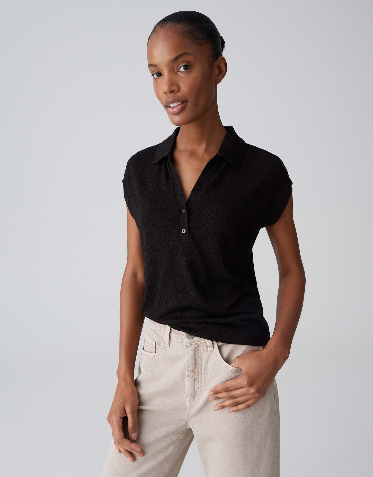 OPUS Shirttop Weiches Poloshirt aus ECOVERO™ Viskosemix weicher Griff und lockere Passform