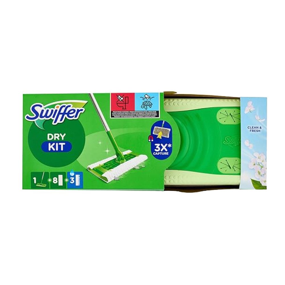 Swiffer Reinigungs-Set Swiffer Dry+Wet Kit Bodenwischer und Bodentücher Staubmagnet, (9-St), Bodenset