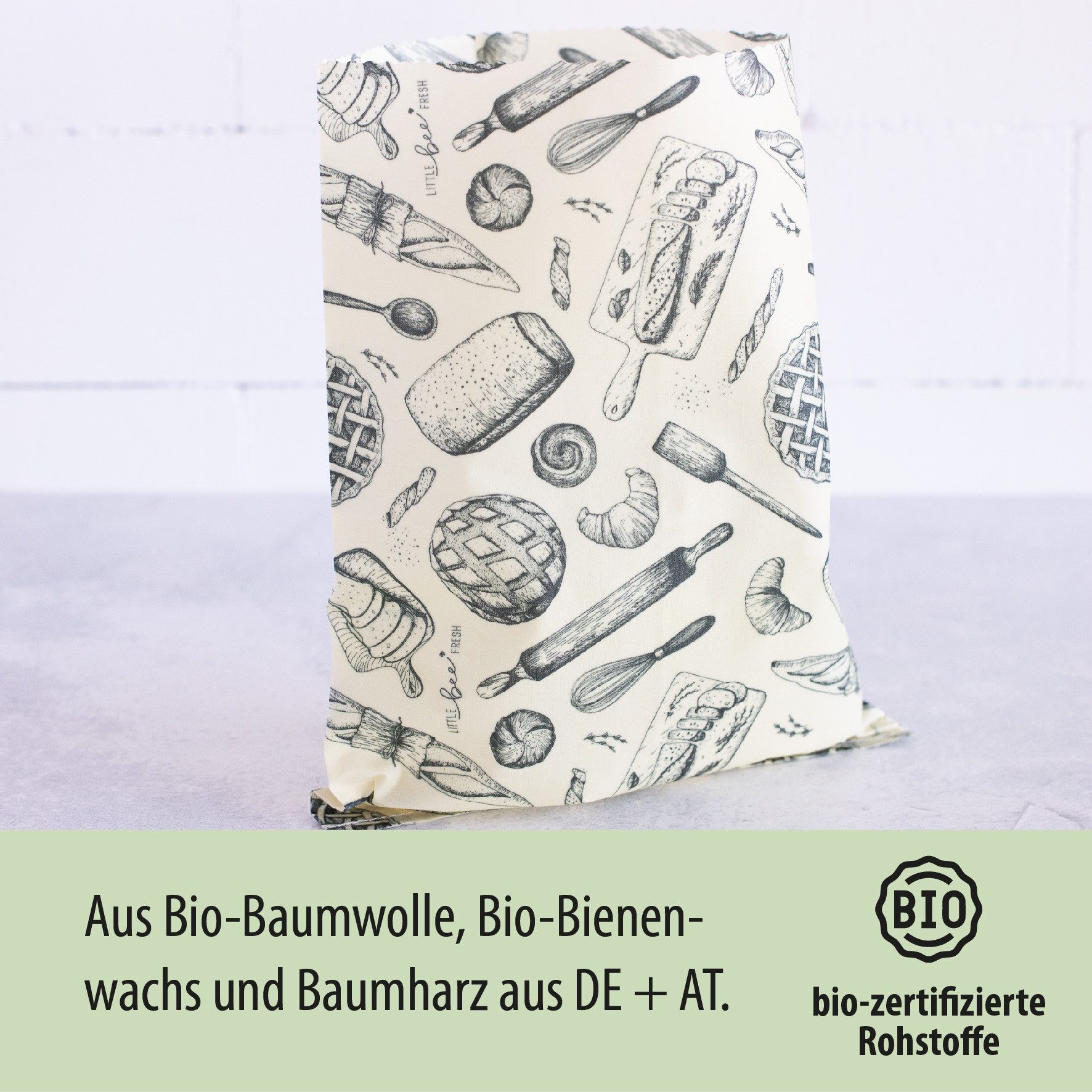 little bee fresh Bienenwachstuch großer Beutel mit Bio-Bienenwachs, wiederverwendbar, plastikfrei, nachhaltig, regional – Bild 2 von 5