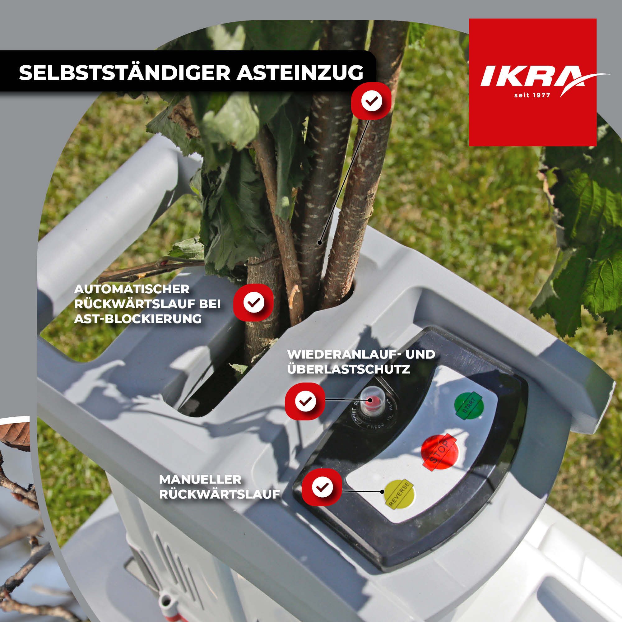 ikra GmbH Häcksler ILH 3200, 4,4 cm max. Astdurchmesser, 3200W-Motor & patentiertem 3-Stufen-Getriebe