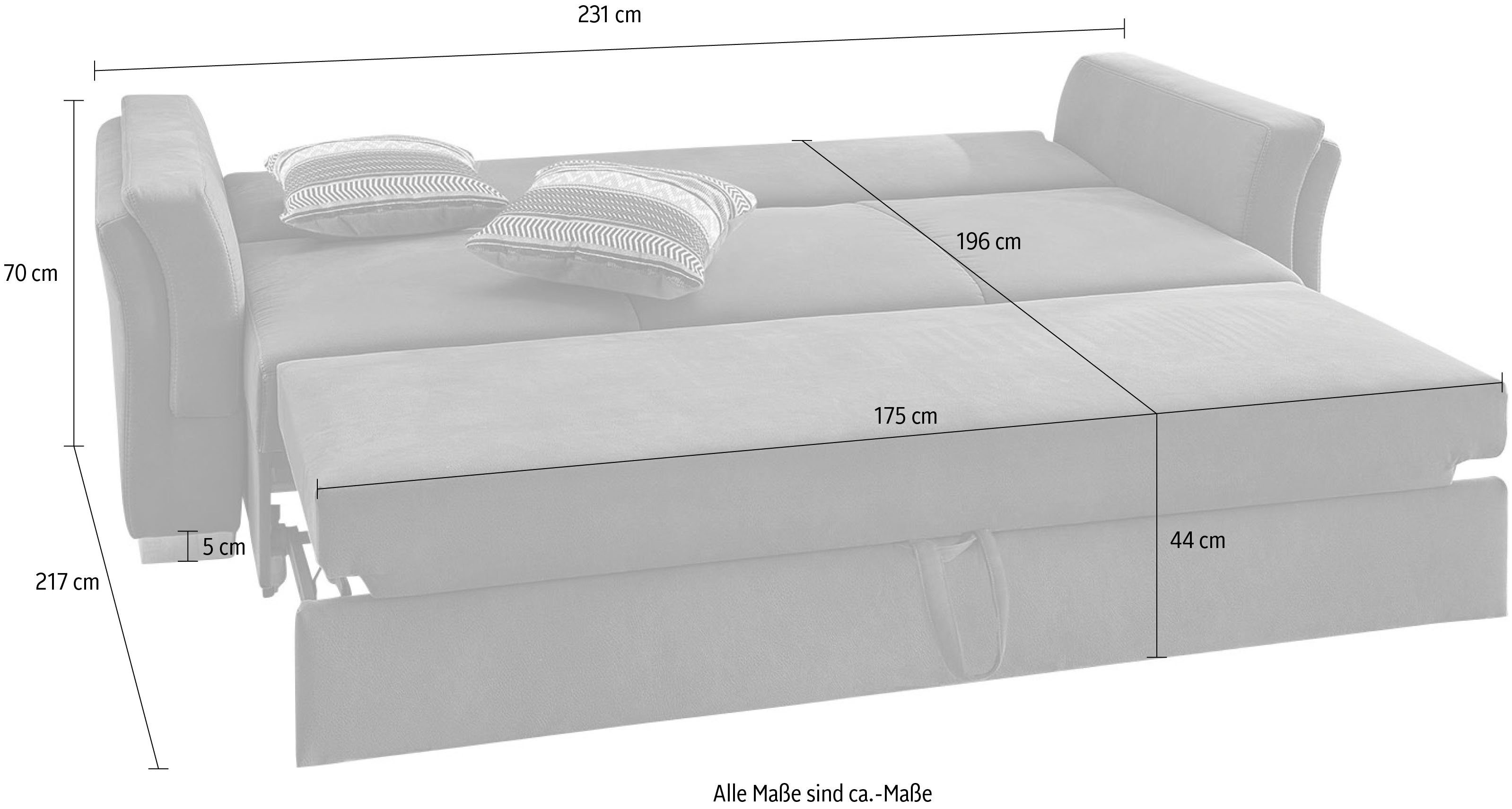 Jockenhöfer Gruppe Schlafsofa, mit Bettfunktion, Liegefläche | und hellbraun hellbraun Relaxfunktion, Wellenfederung großer