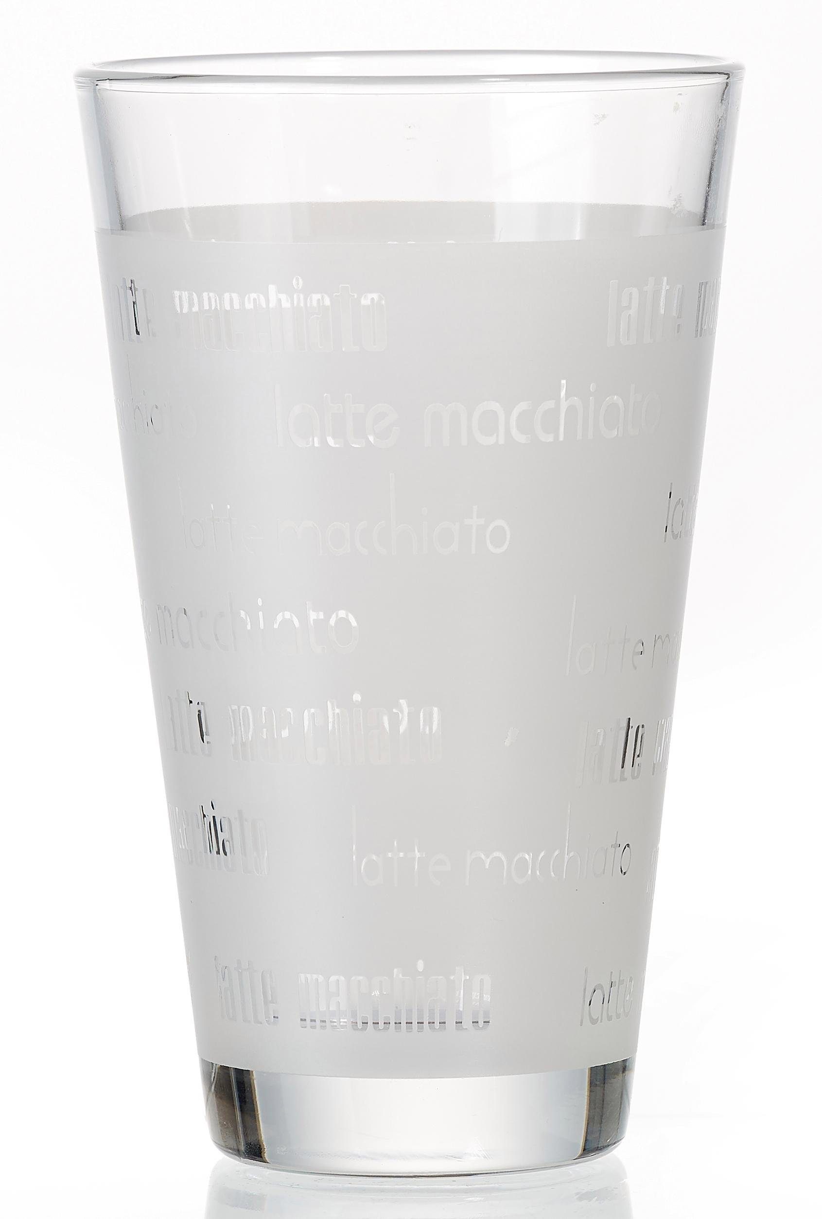 Ritzenhoff & Breker Latte-Macchiato-Glas Chicco, 4-tlg., Glas, Schrift-Dekor, 4-teilig